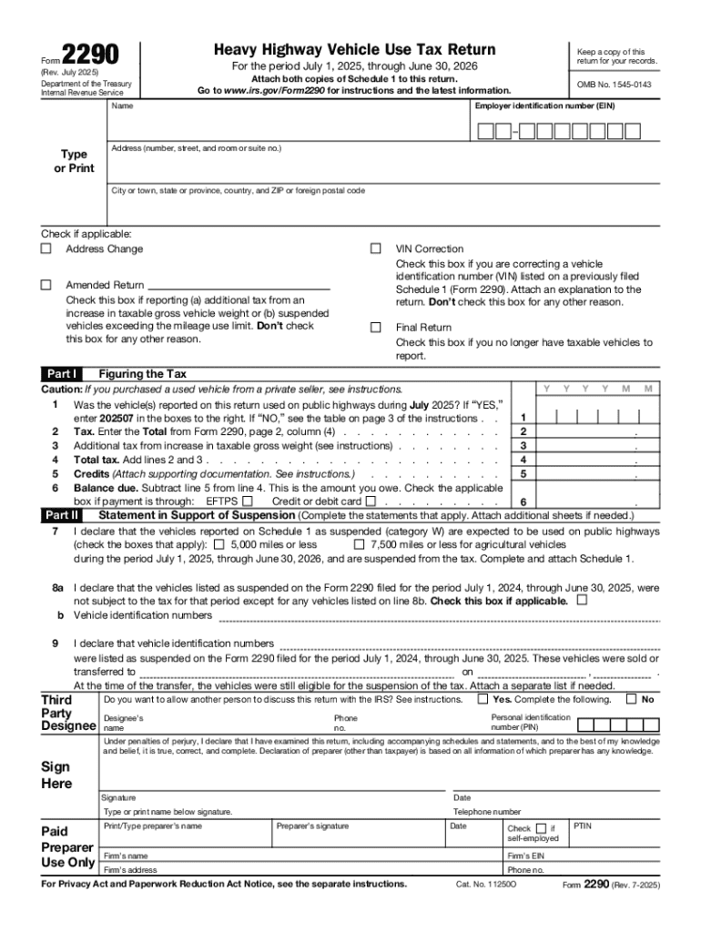 2025 Form IRS 2290 Fill Online Printable Fillable Blank PdfFiller
