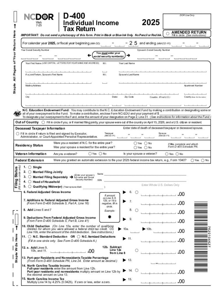 2025 Form NC DoR D 400 Fill Out Sign Share Online PdfFiller