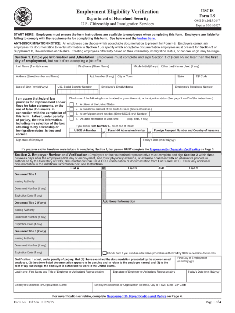 2025 Form USCIS I 9 Fill Out Sign Share Online PdfFiller 2025 Form USCIS I 9 Fill Out Sign Share Online PdfFiller