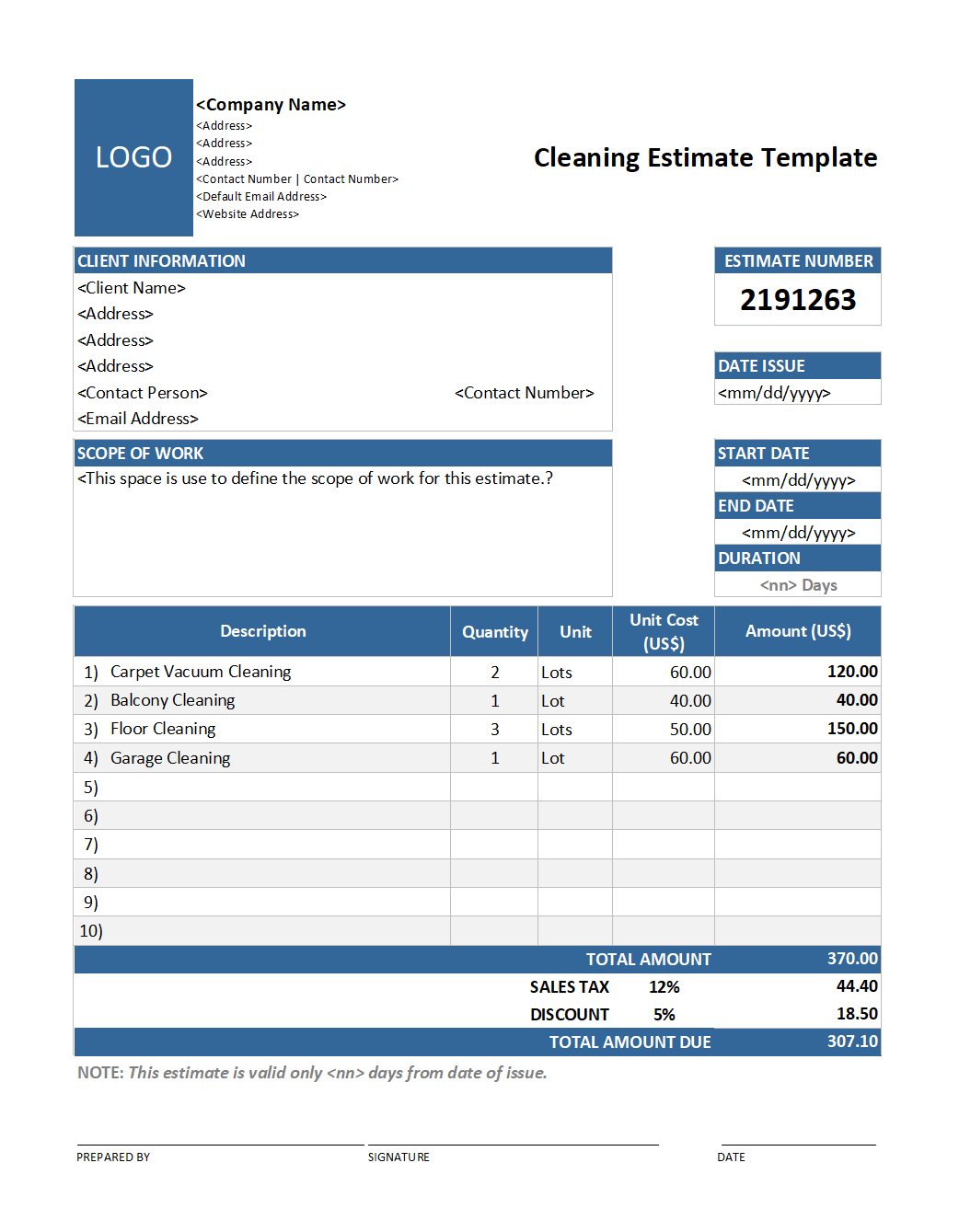pdf free printable estimate forms