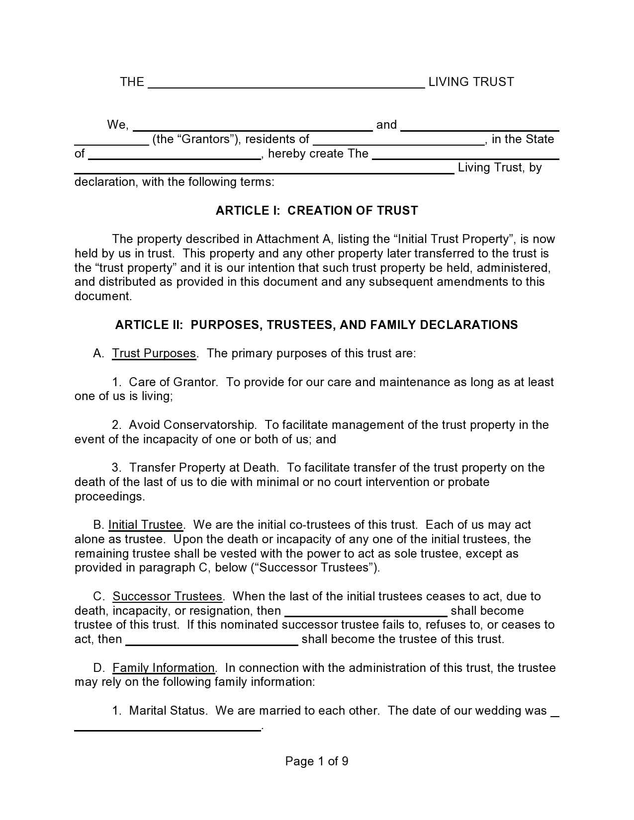 free printable living trust forms pdf