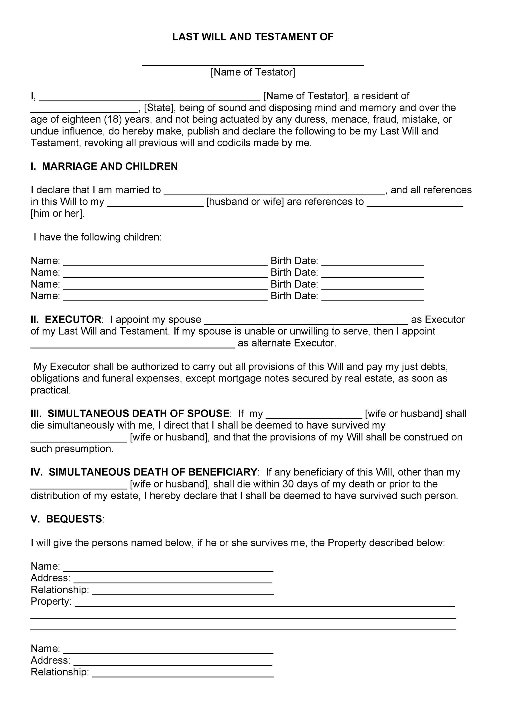 39 Last Will And Testament Forms Templates TemplateLab 39 Last Will And Testament Forms Templates TemplateLab