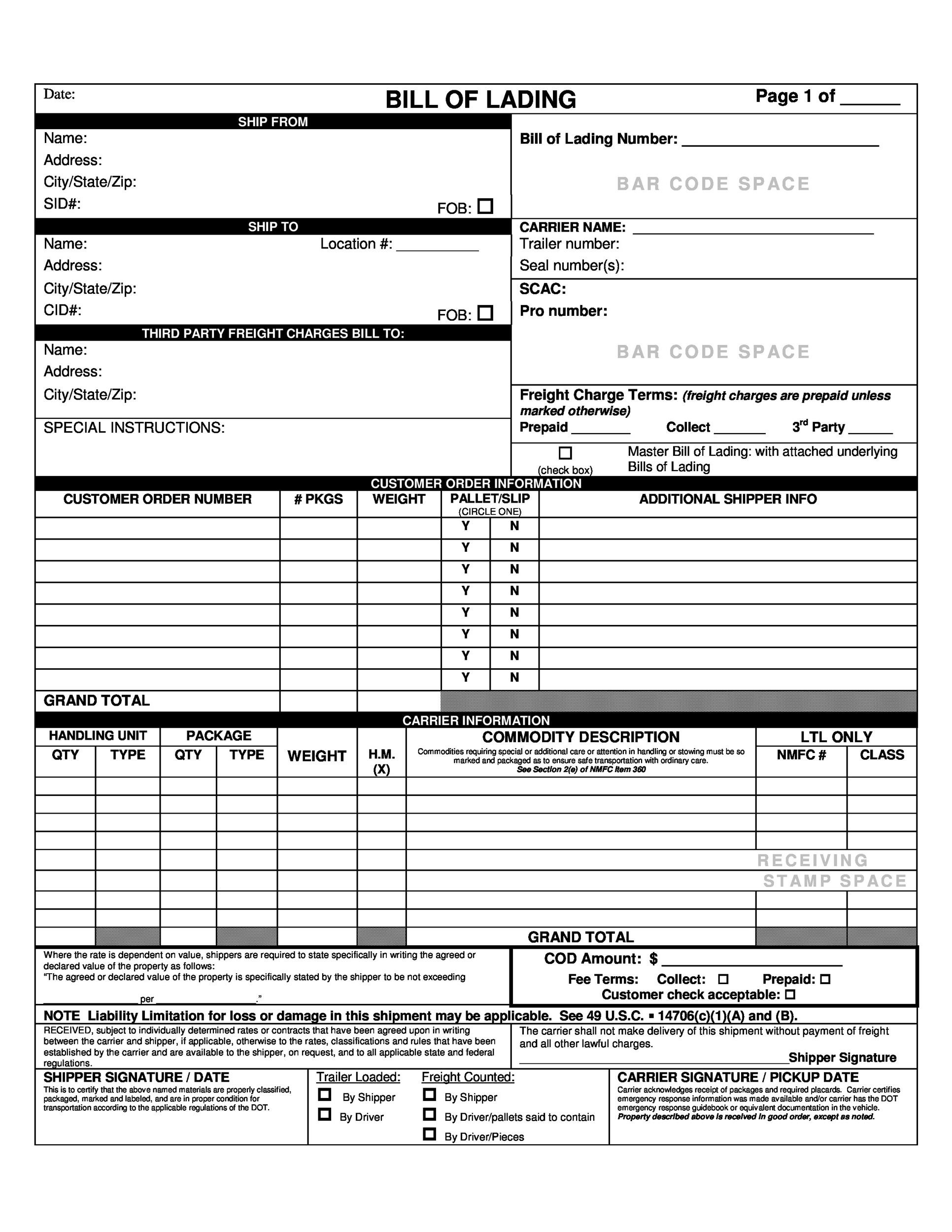40 Free Bill Of Lading Forms Templates TemplateLab 40 Free Bill Of Lading Forms Templates TemplateLab