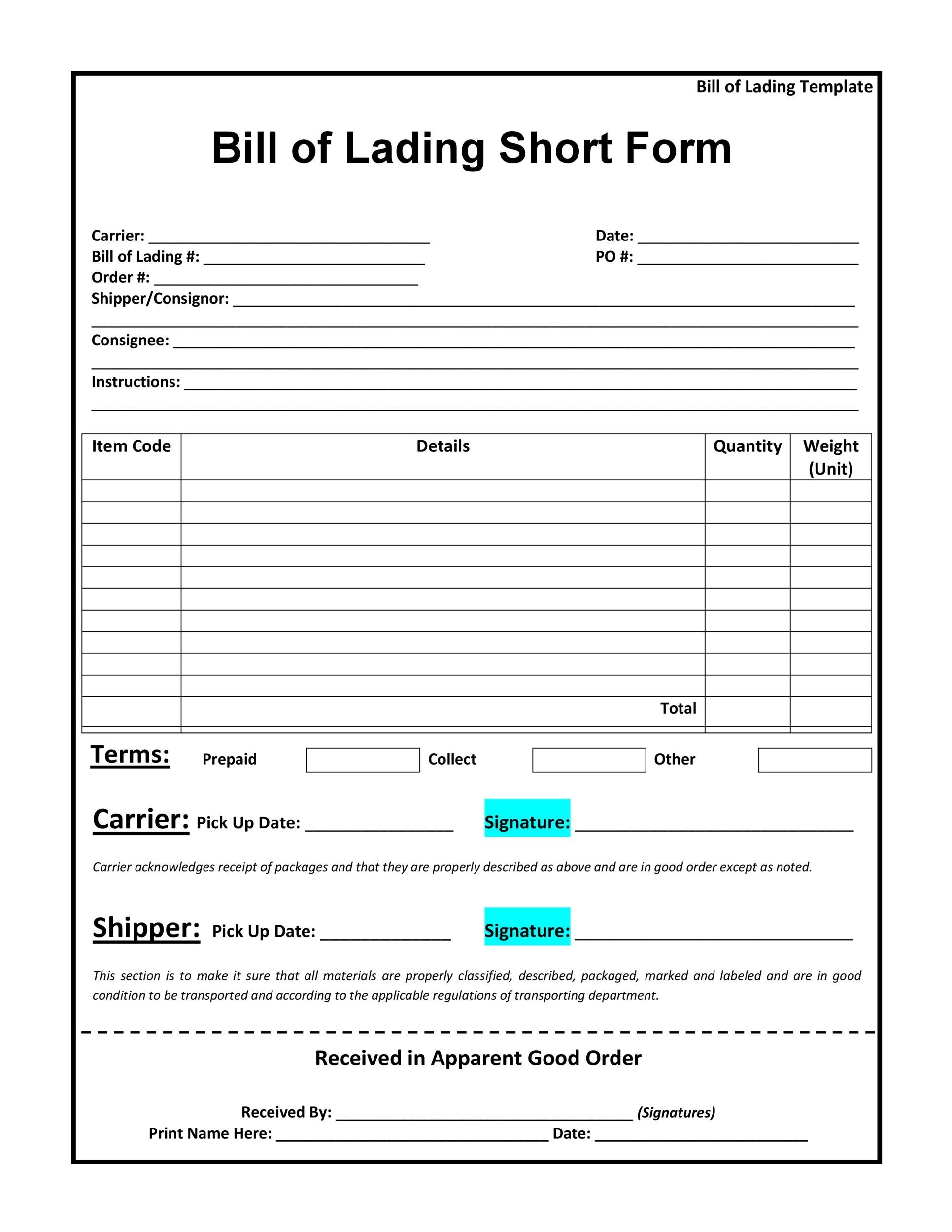 40 Free Bill Of Lading Forms Templates TemplateLab 40 Free Bill Of Lading Forms Templates TemplateLab