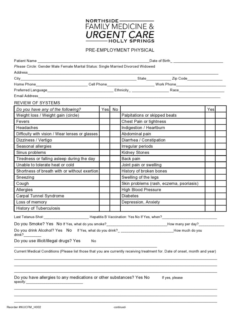 40 Printable Physical Forms For Work 100 Free TemplateArchive