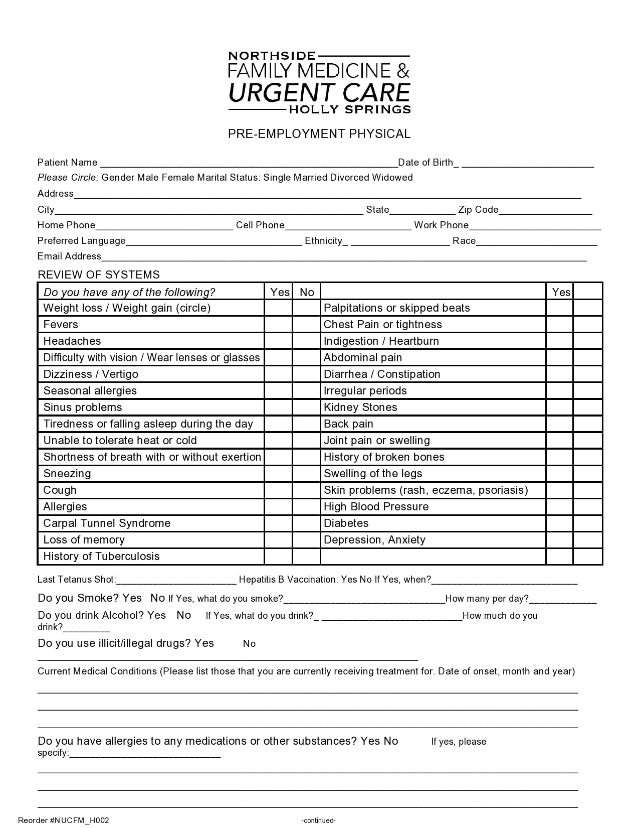 printable physical examination form