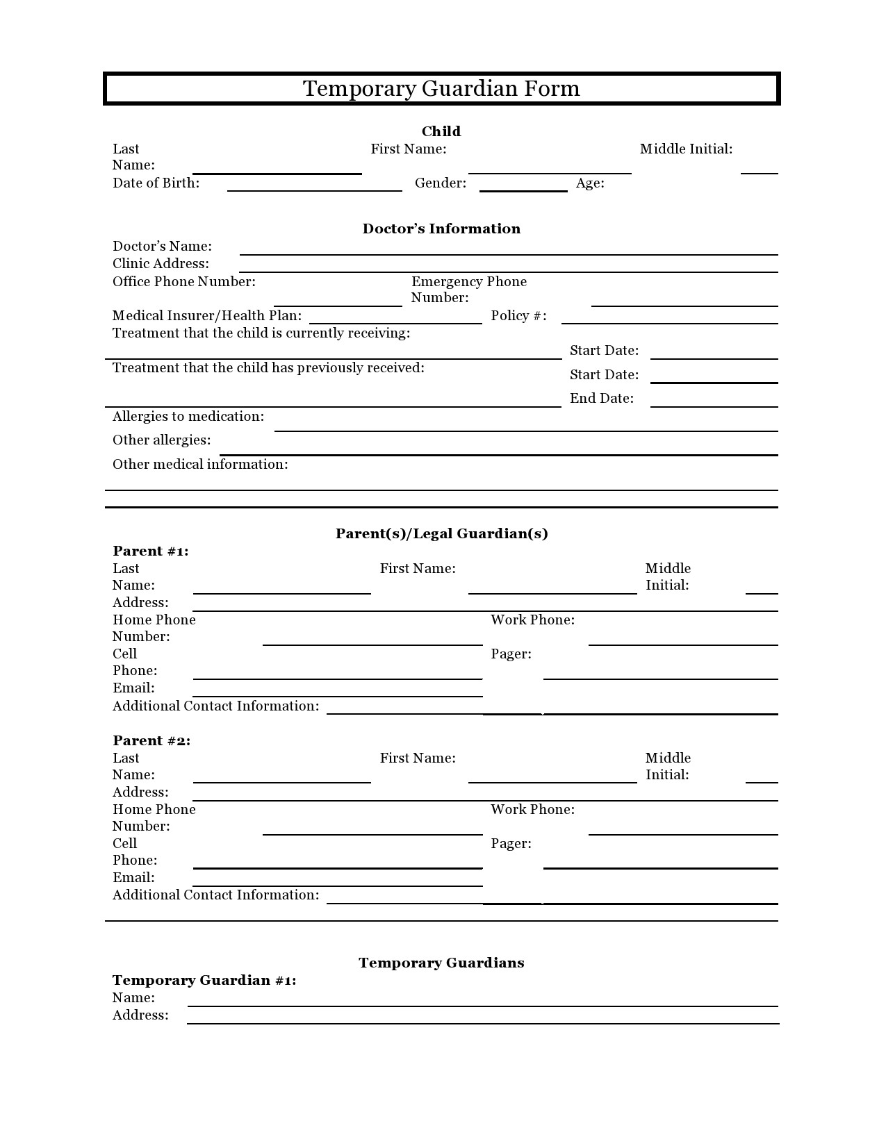 40 Printable Temporary Guardianship Forms All States 40 Printable Temporary Guardianship Forms All States