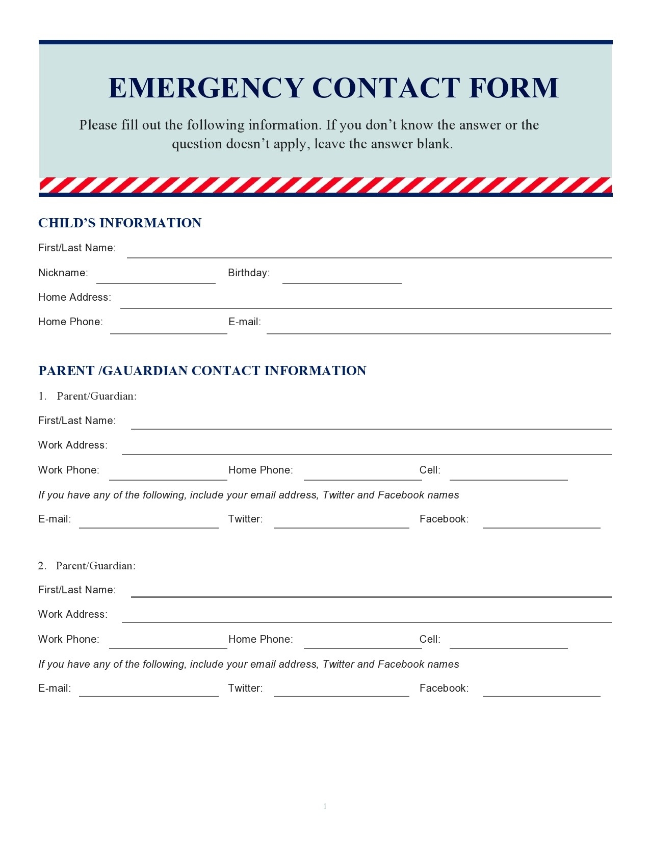 free printable emergency contact form pdf