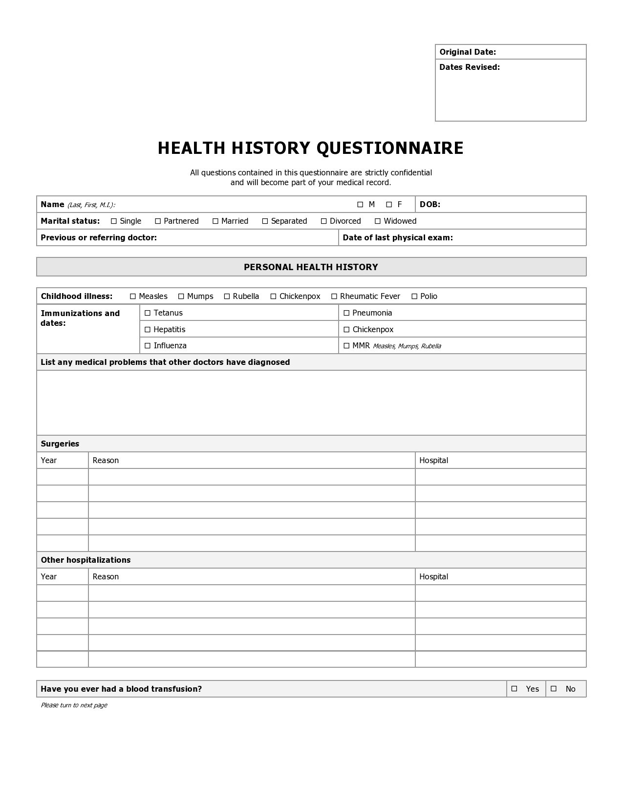 43 Medical Health History Forms PDF Word TemplateLab