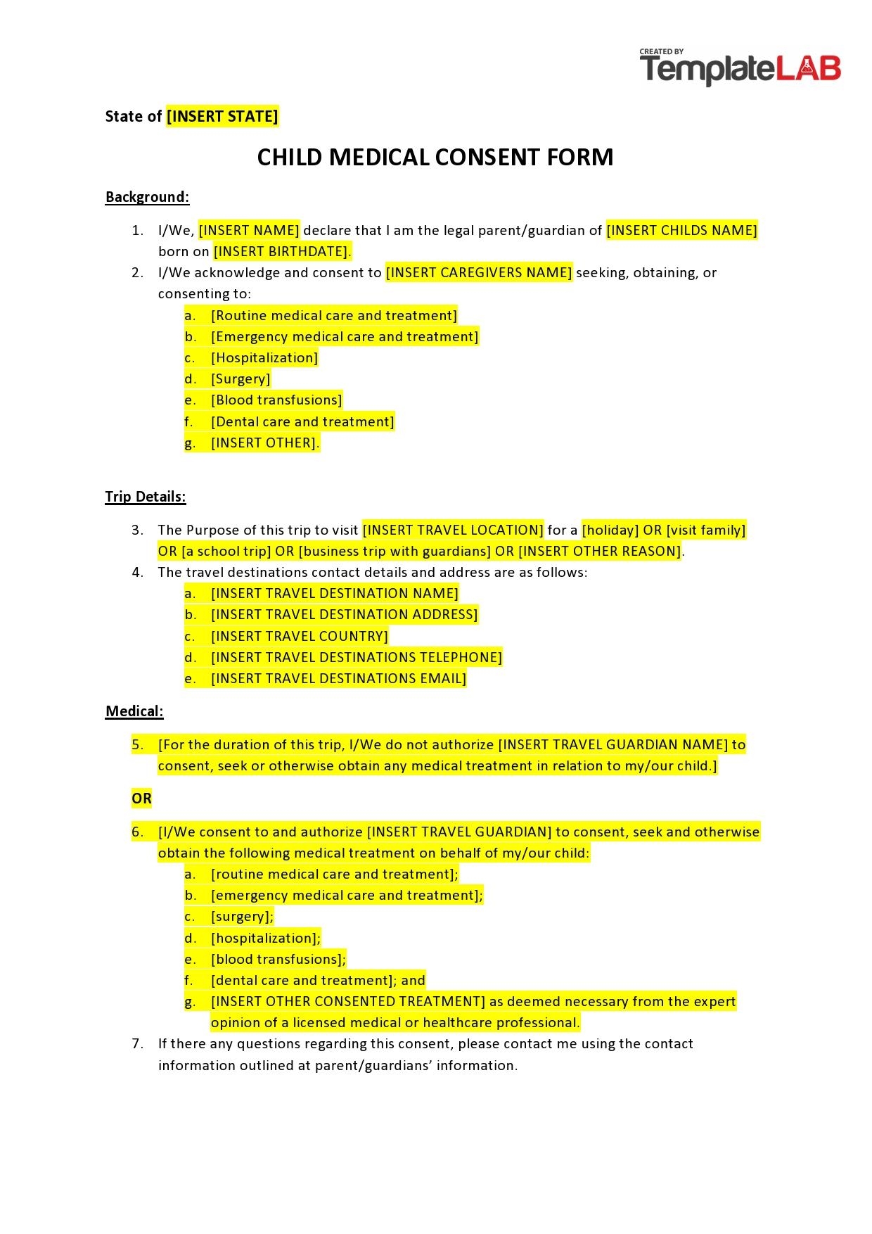 printable medical consent form for minor