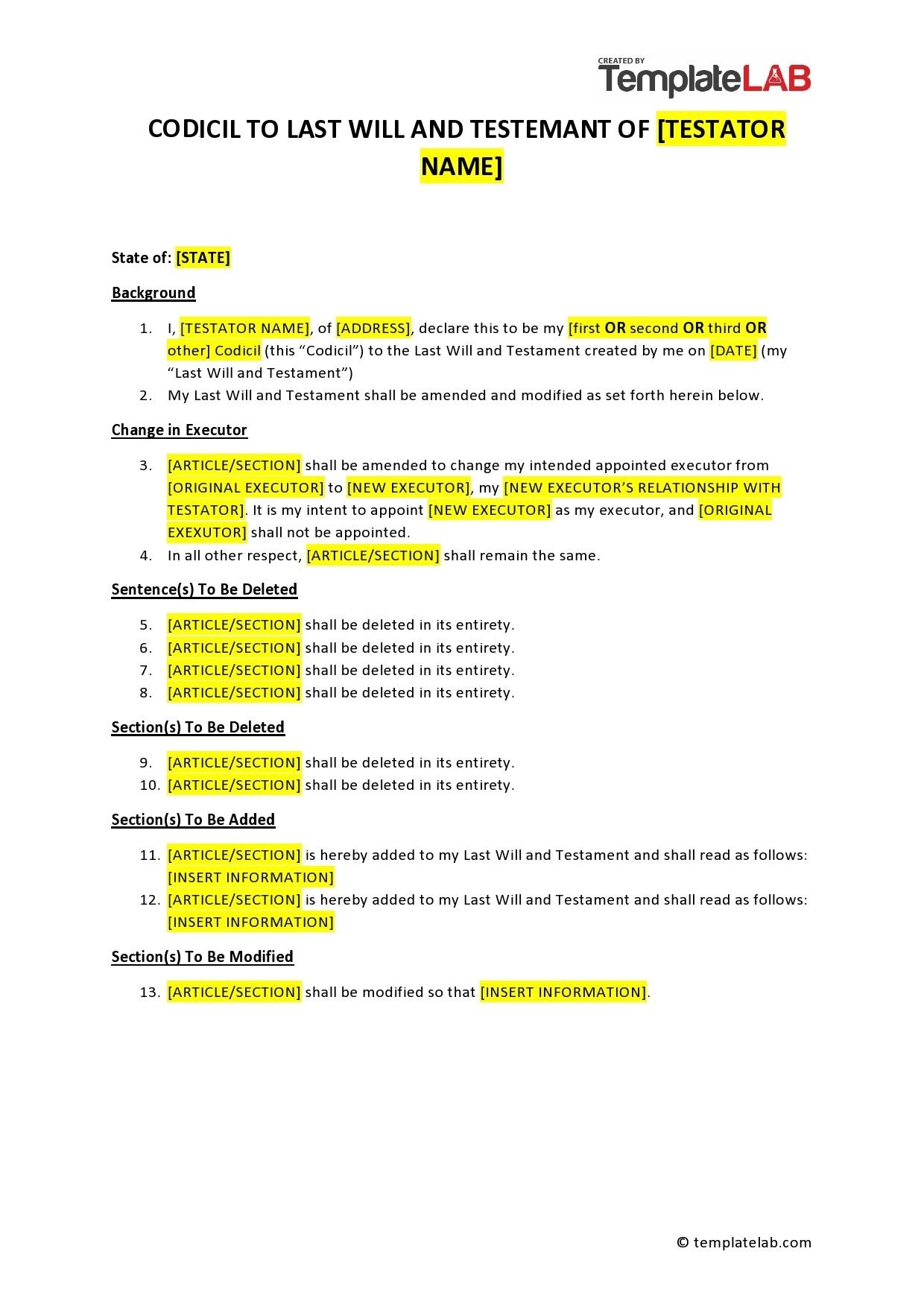 46 Free Codicil To Will Forms Templates TemplateLab 46 Free Codicil To Will Forms Templates TemplateLab