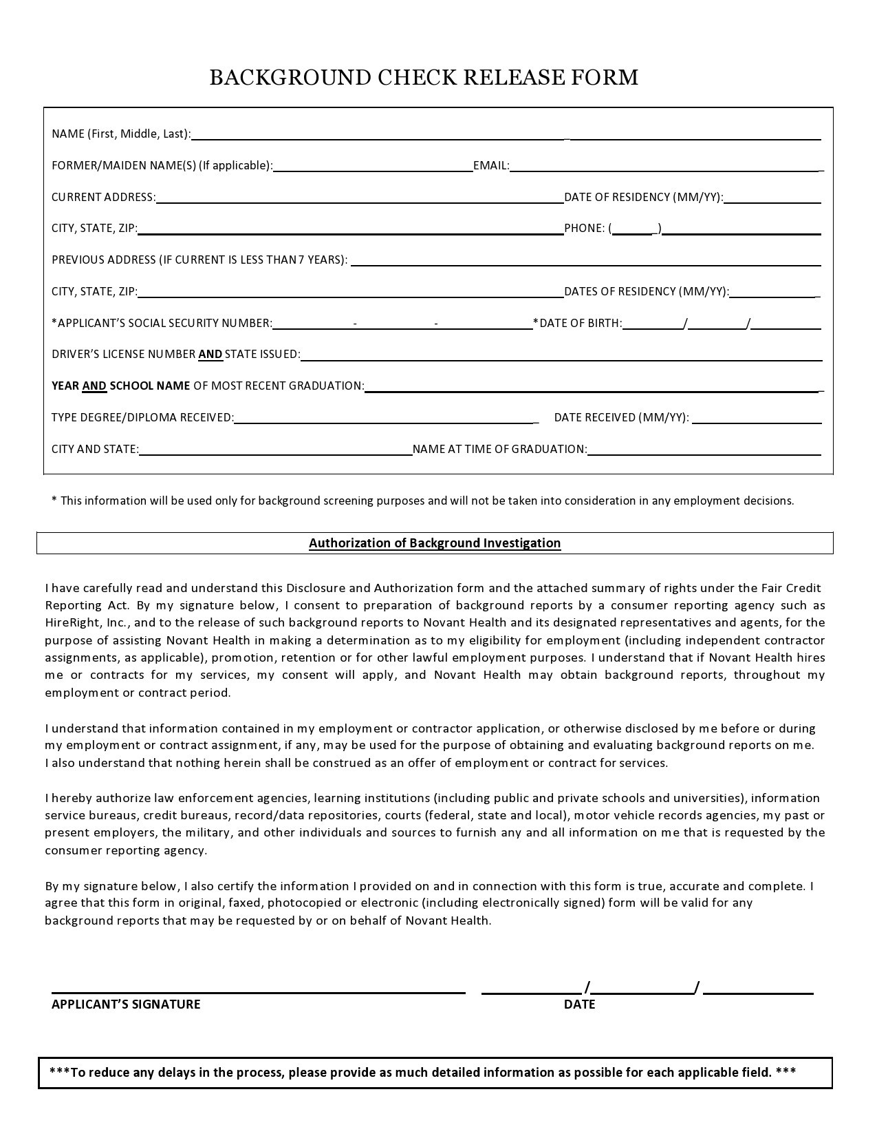 free printable background check authorization form free printable background check authorization form