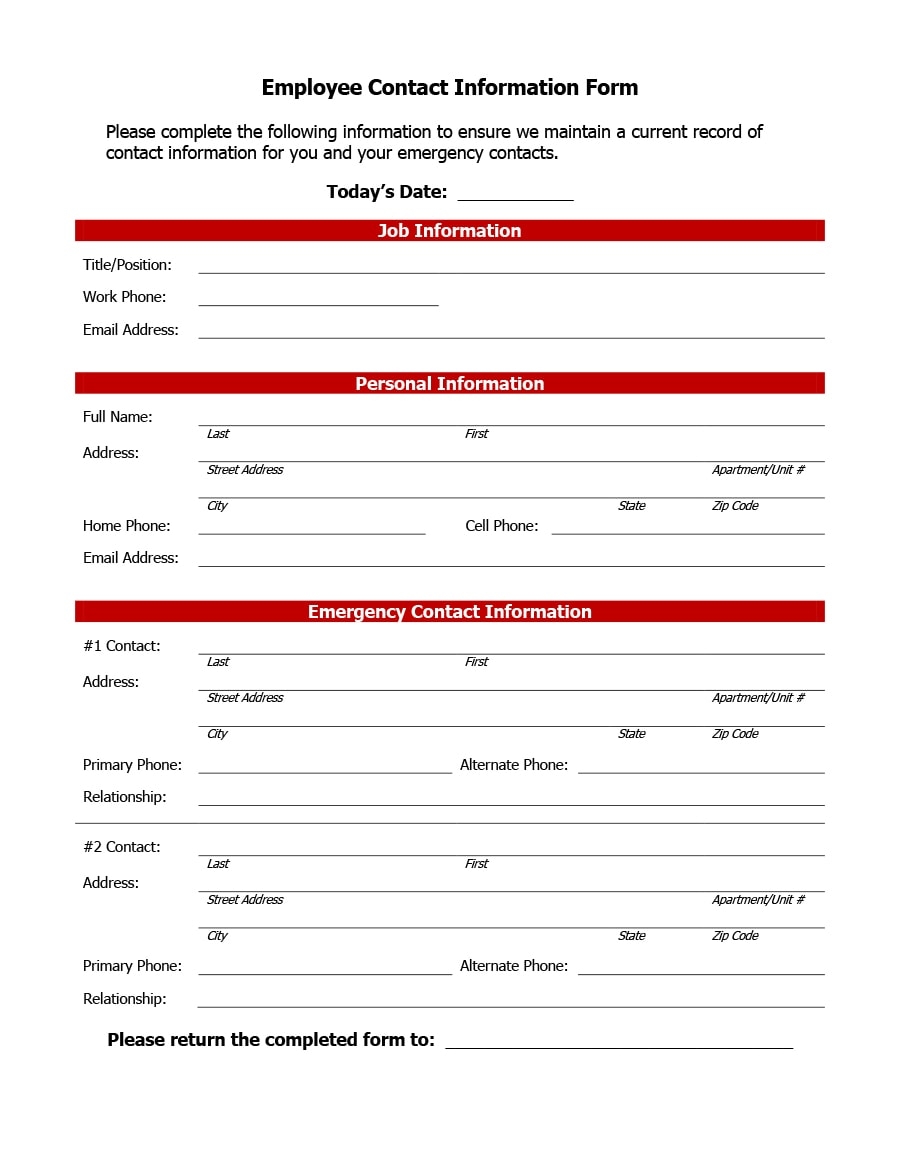 47 Printable Employee Information Forms Personnel Information Sheets 47 Printable Employee Information Forms Personnel Information Sheets