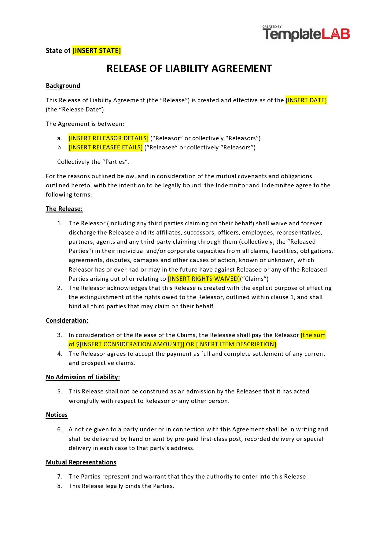 free printable waiver of liability form free printable waiver of liability form