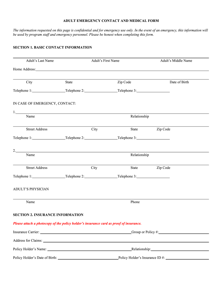 emergency contact printable form