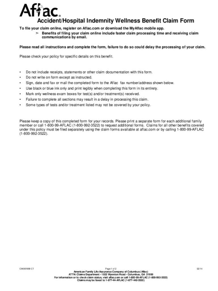 Aflac Claims Forms Wellness Printable Study Planner
