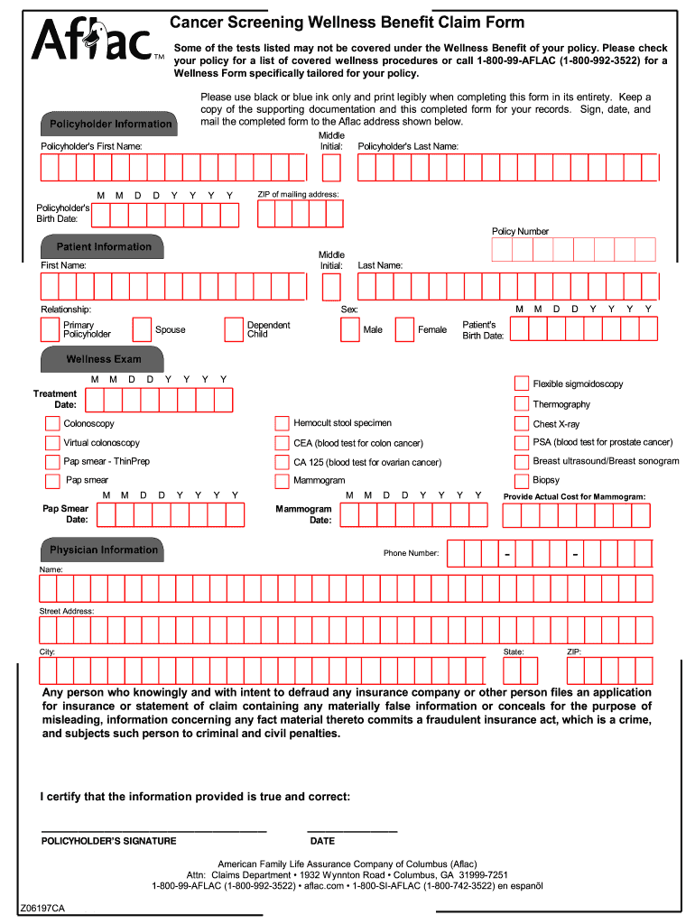 Aflac Claims Forms Wellness Printable Study Planner