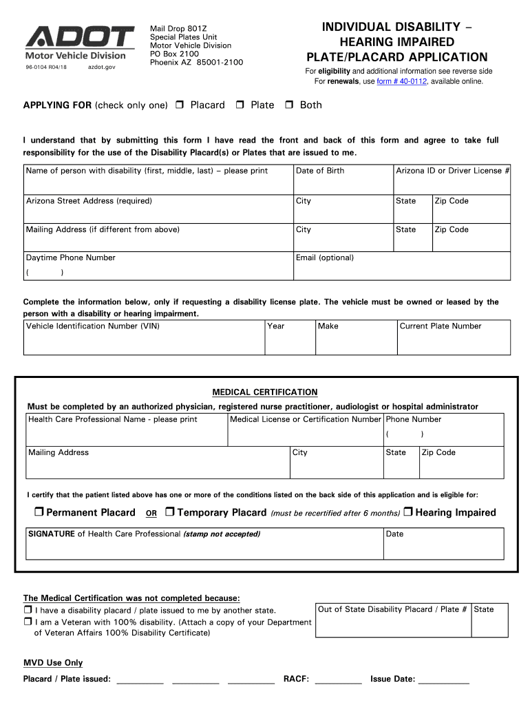Arizona Handicap Placard Application Fill Out Sign Online DocHub