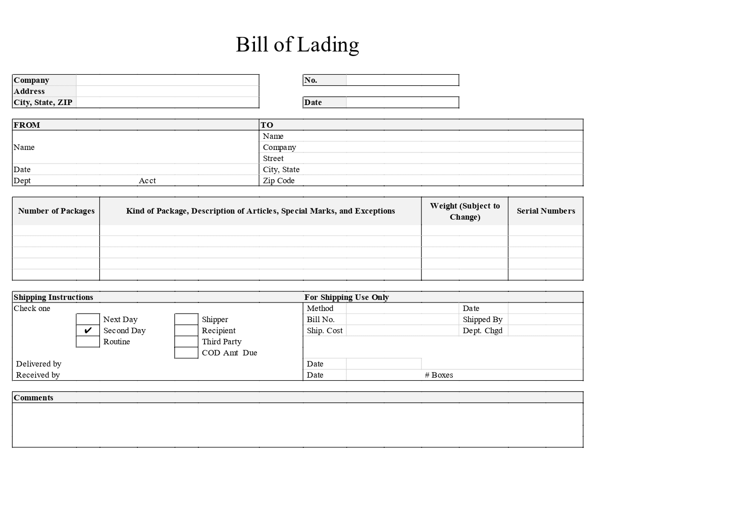 printable bill of lading form printable bill of lading form