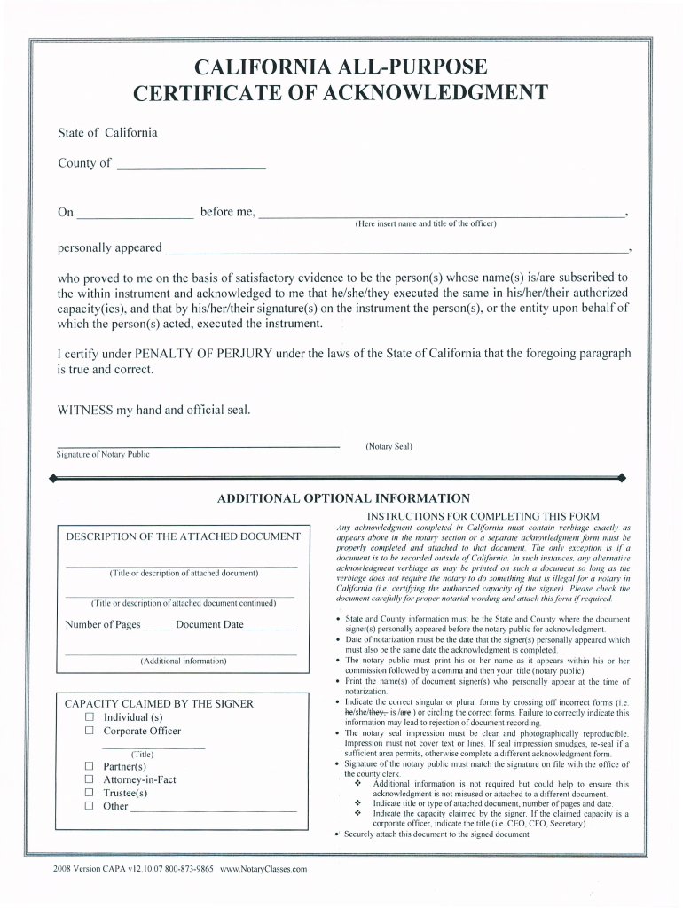 California Acknowledgment Pdf Fill Out Sign Online DocHub