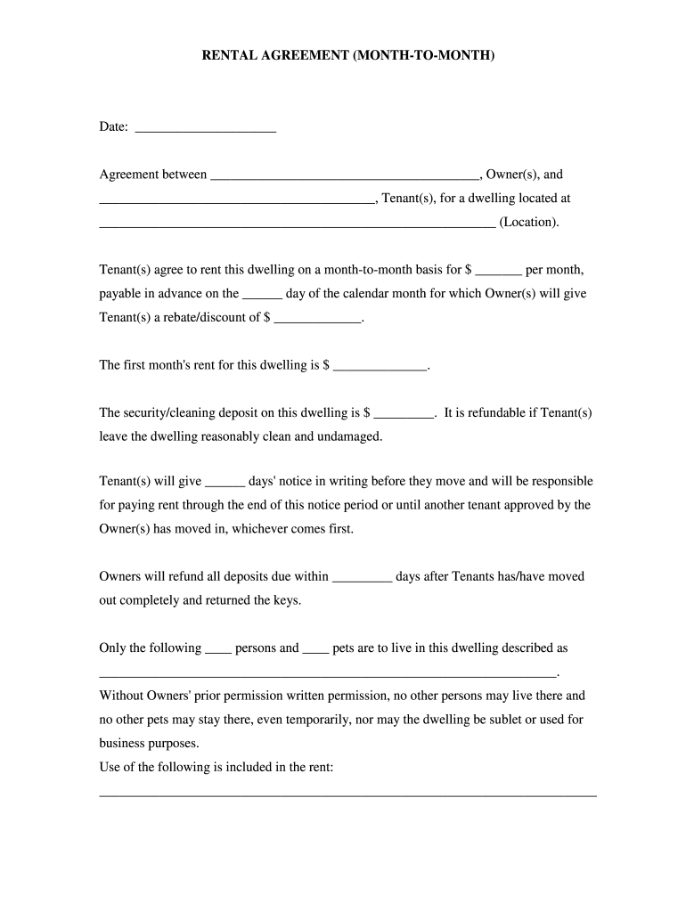 printable rental agreement form