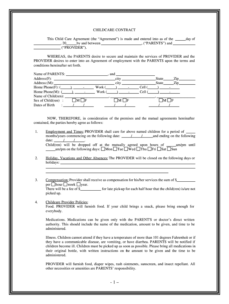 Childcare Contract Fill Out Sign Share Online PdfFiller