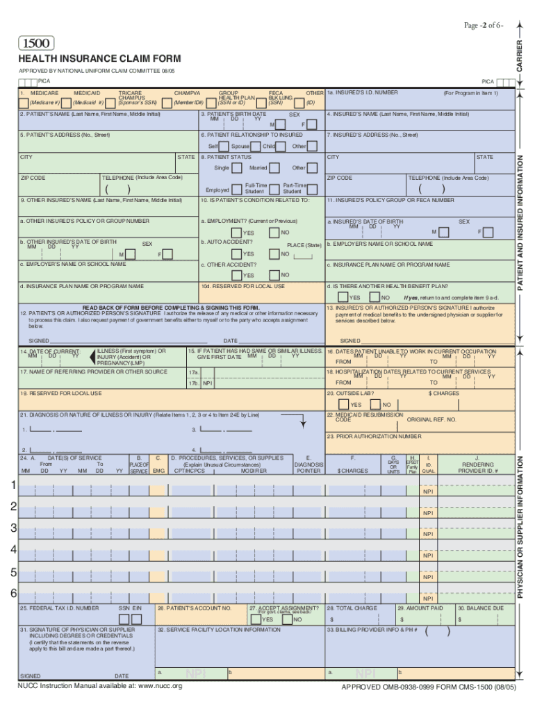 CMS 1500 Health Insurance Claim Form Fill Out Sign Share Online PdfFiller