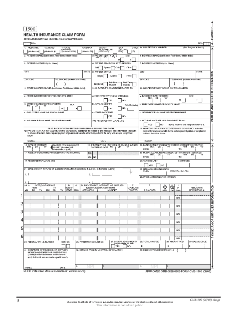 CMS 1500 Health Insurance Claim Form Fill Out Sign Share Online PdfFiller