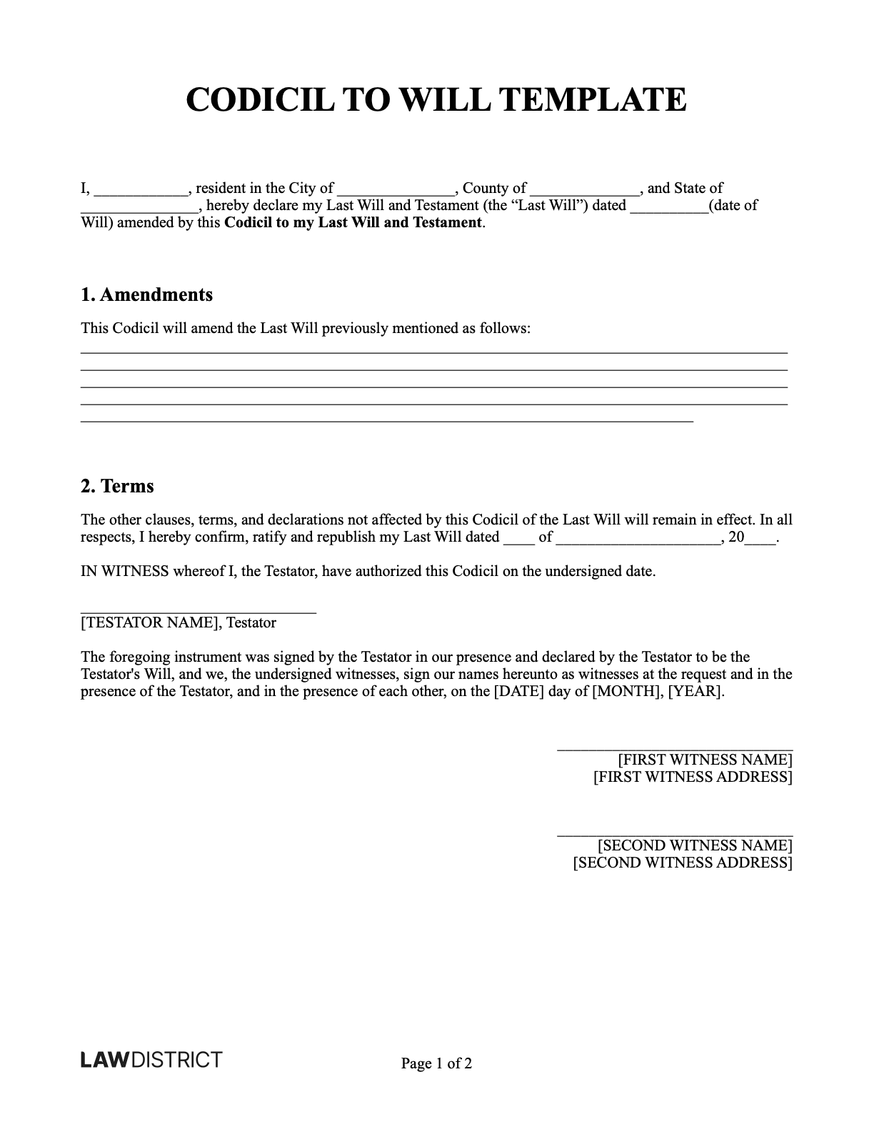 Codicil To Will Form Free Printable PDF Word Lawdistrict Codicil To Will Form Free Printable PDF Word Lawdistrict