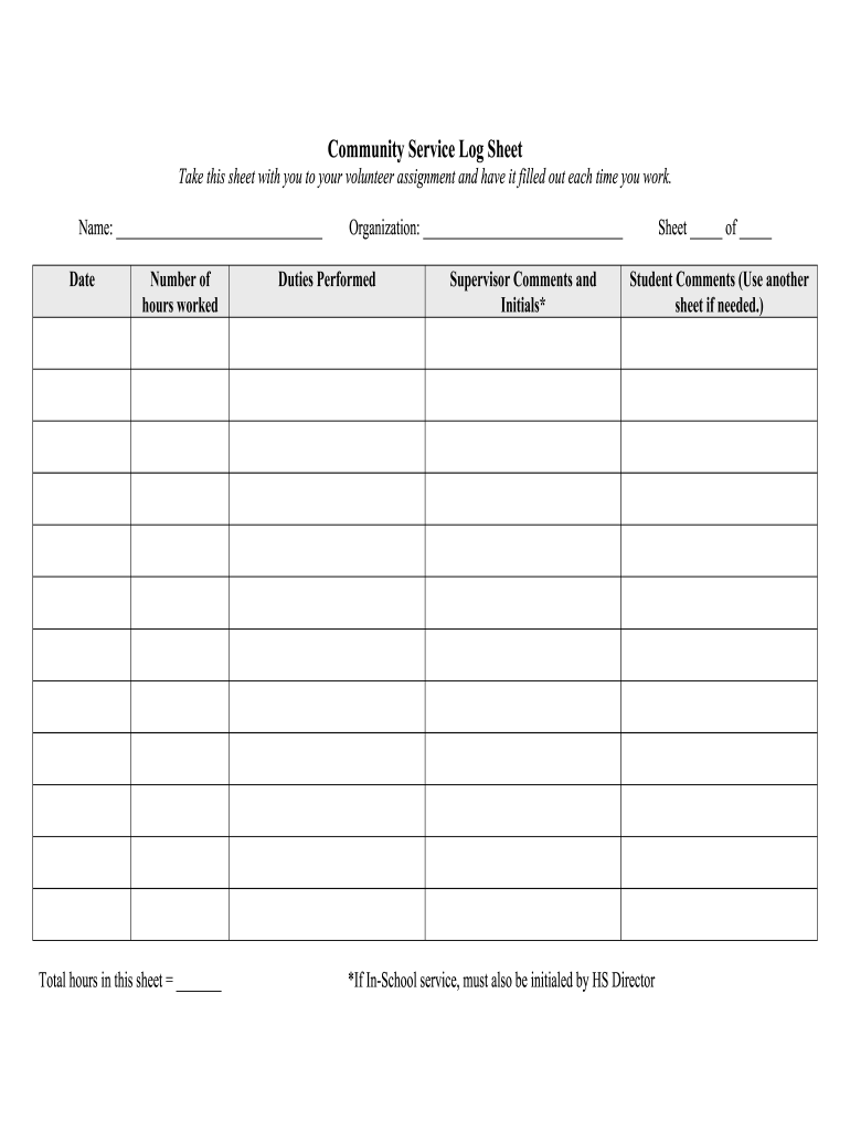 Community Service Log Sheet Fill Out Sign Share Online PdfFiller