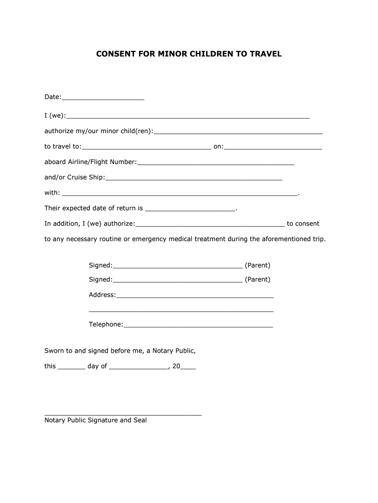 Consent For Minor Children To Travel Fill Out Sign Share Online PdfFiller