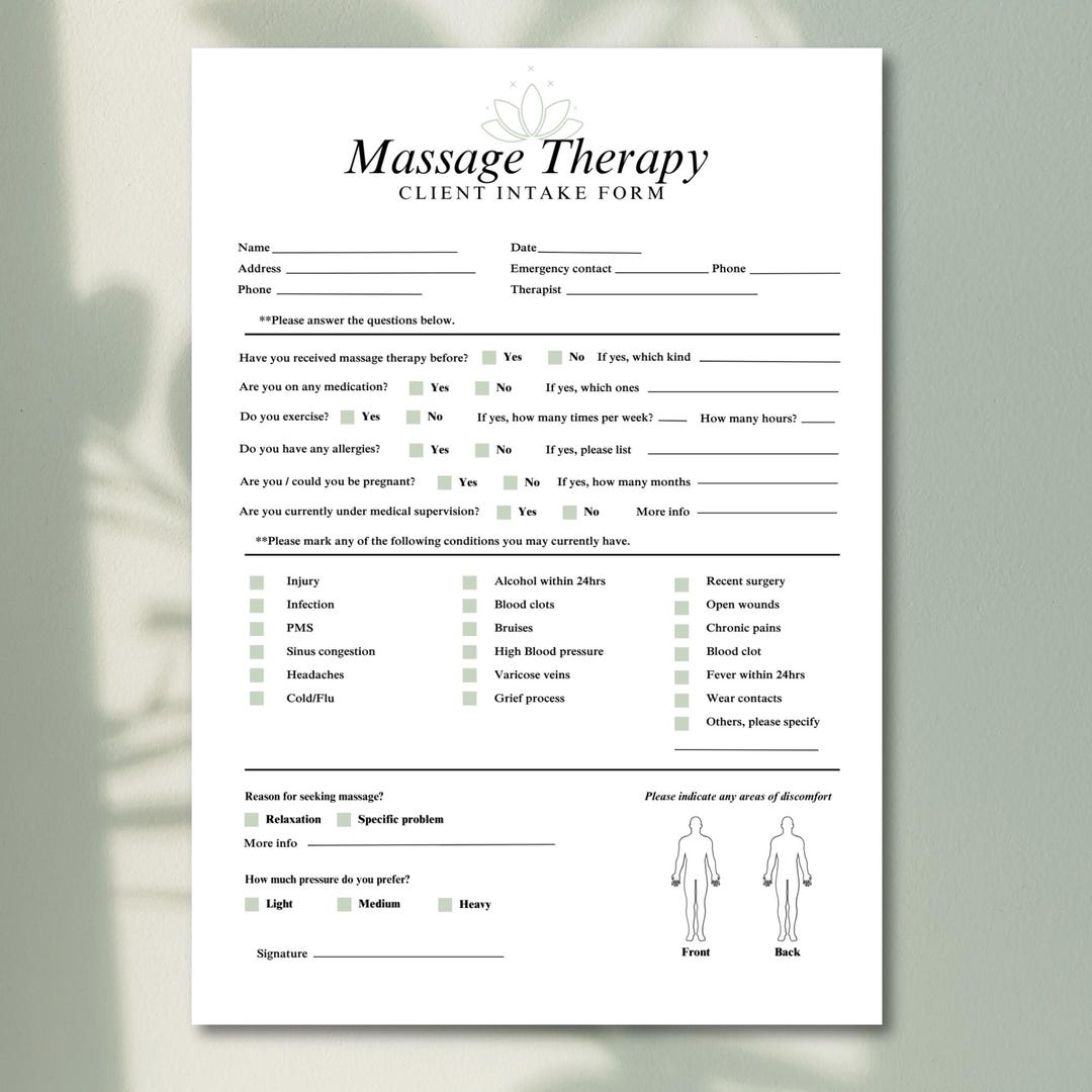 Customisable Massage Therapy Client Intake Form Printable Digital PDF Download For Massage Therapists Wellness Practitioners And Spas Etsy Customisable Massage Therapy Client Intake Form Printable Digital PDF Download For Massage Therapists Wellness Practitioners And Spas Etsy