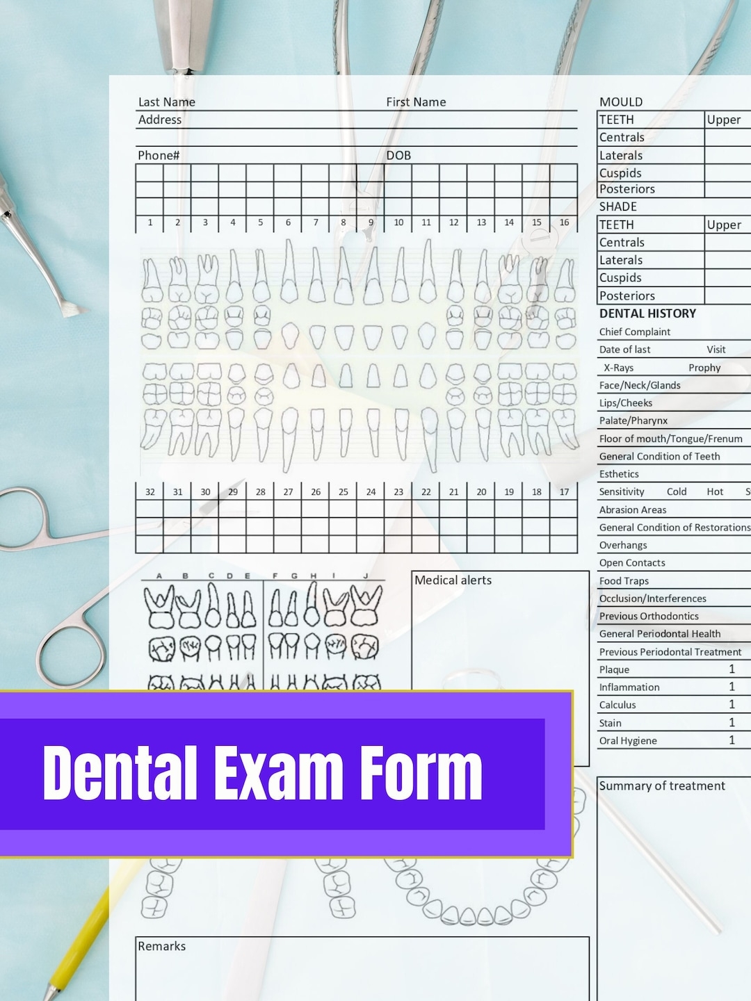 printable dental examination form