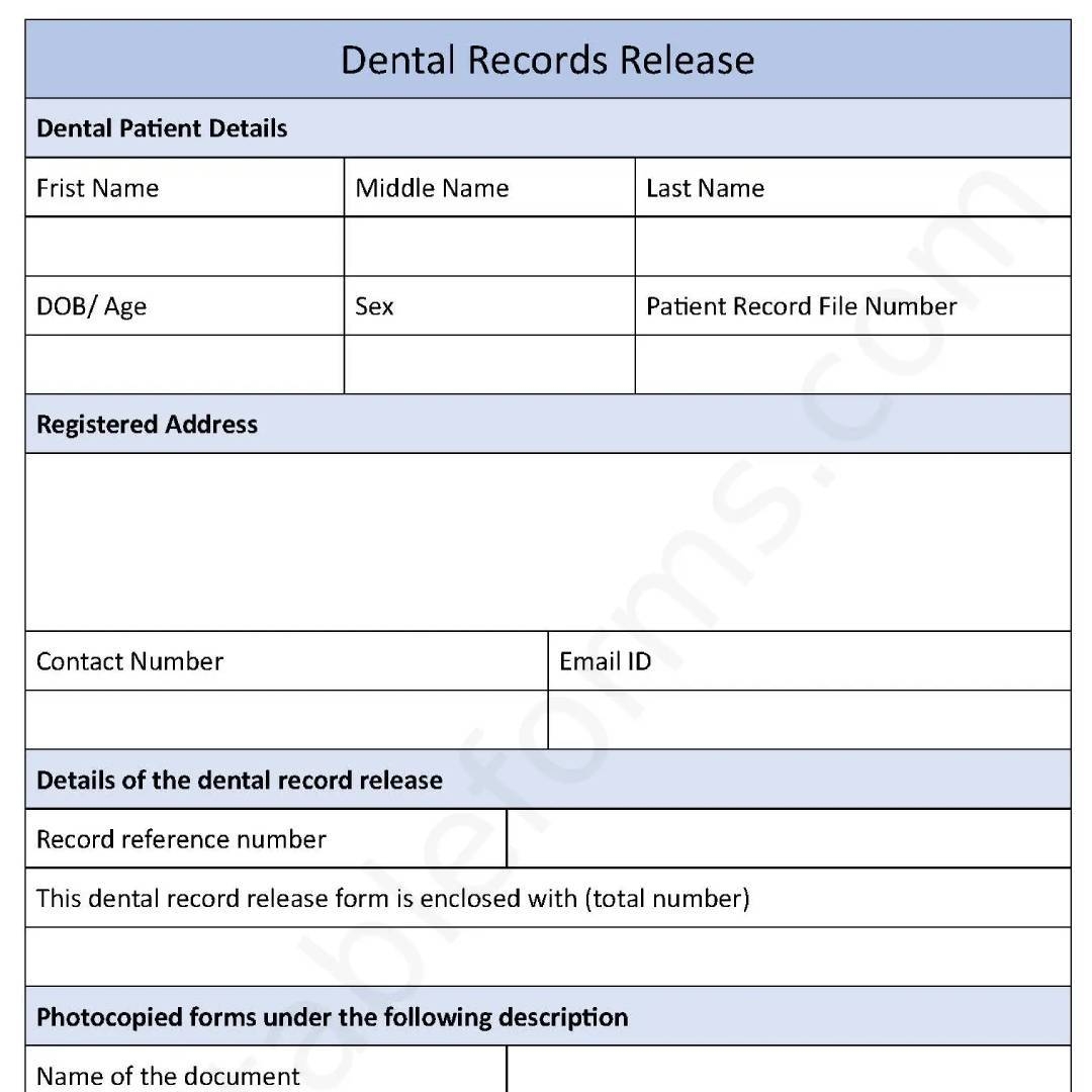 printable dental records release form pdf