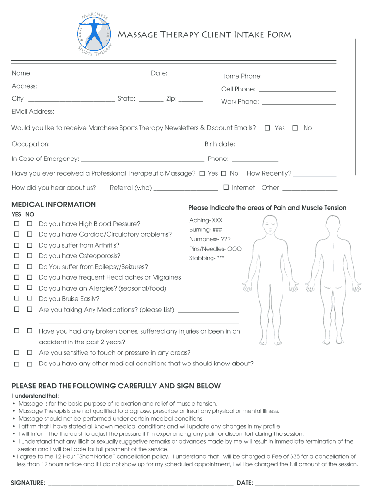 printable massage intake form printable massage intake form