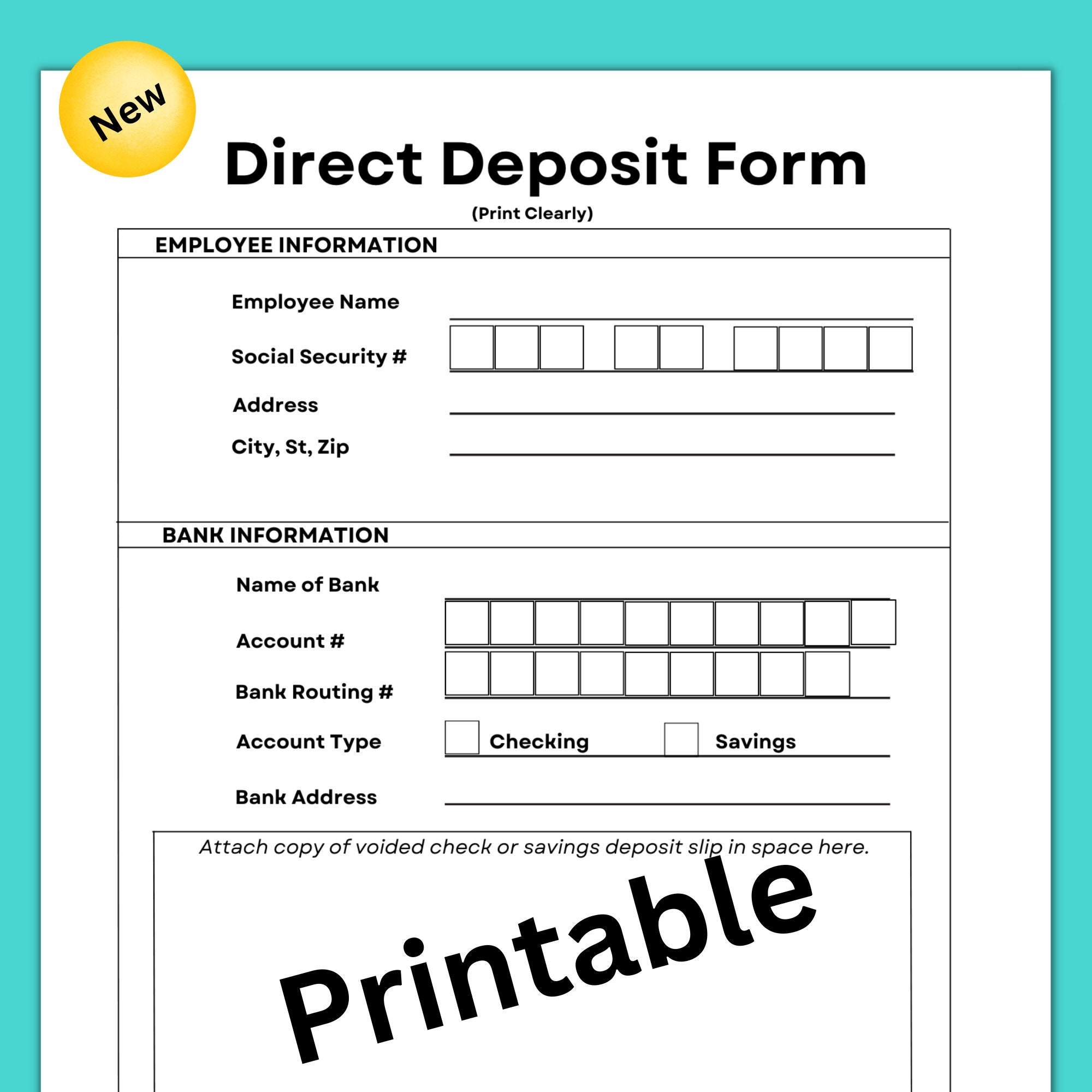 printable direct deposit form