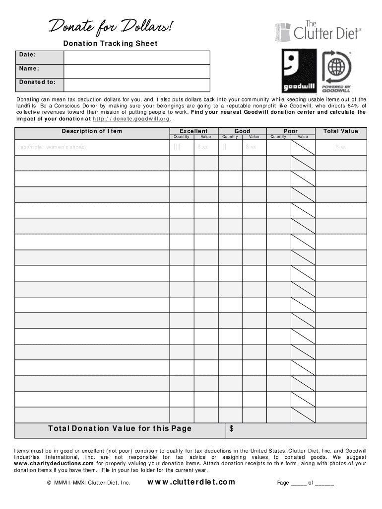 Donation Tracking Sheet Fill Out Sign Share Online PdfFiller