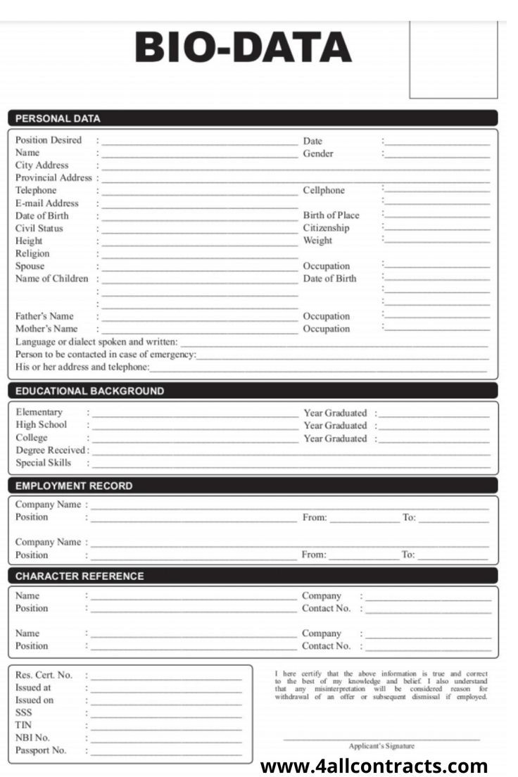Downloadable Biodata Printable Form Pdf