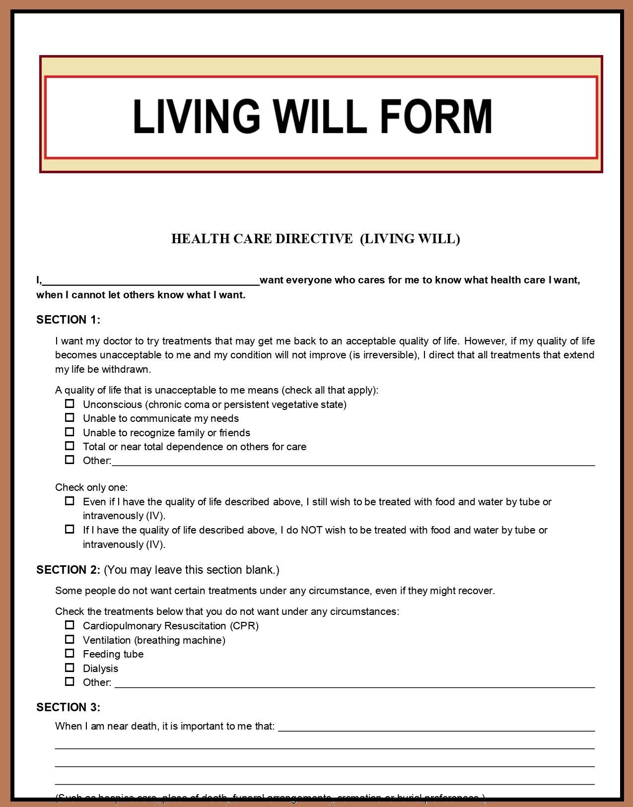 living will printable form living will printable form