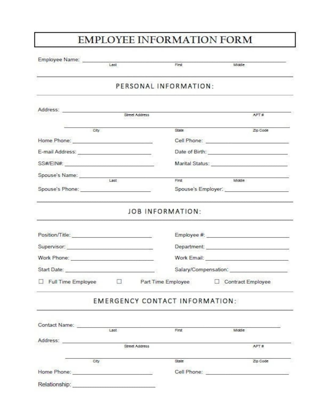 Employee Information Form Business Tool Printable Download Pdf Editable Form Docx Etsy Employee Information Form Business Tool Printable Download Pdf Editable Form Docx Etsy