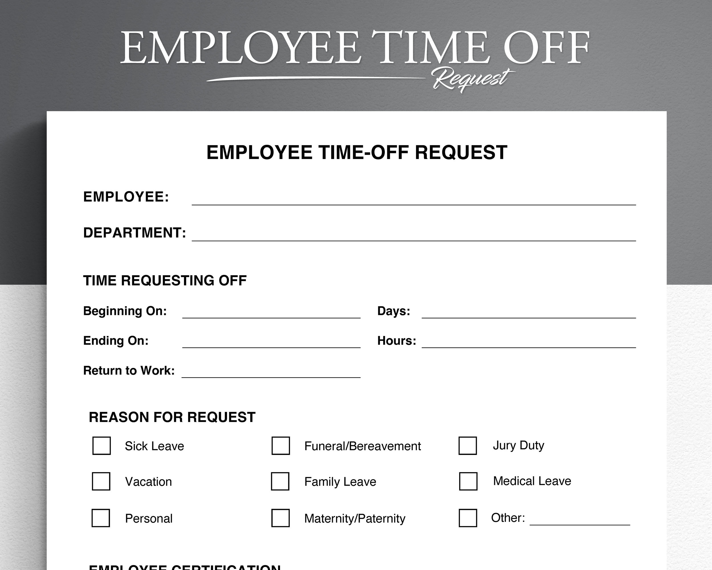 Employee Time off Request Template Vacation Request Form PTO Request Template Etsy Denmark