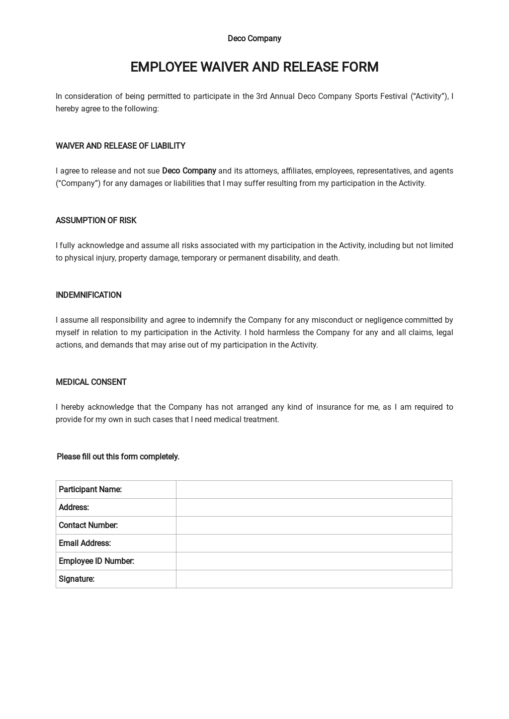 Employee Waiver And Release Form Template In Word Google Docs Download Template Employee Waiver And Release Form Template In Word Google Docs Download Template
