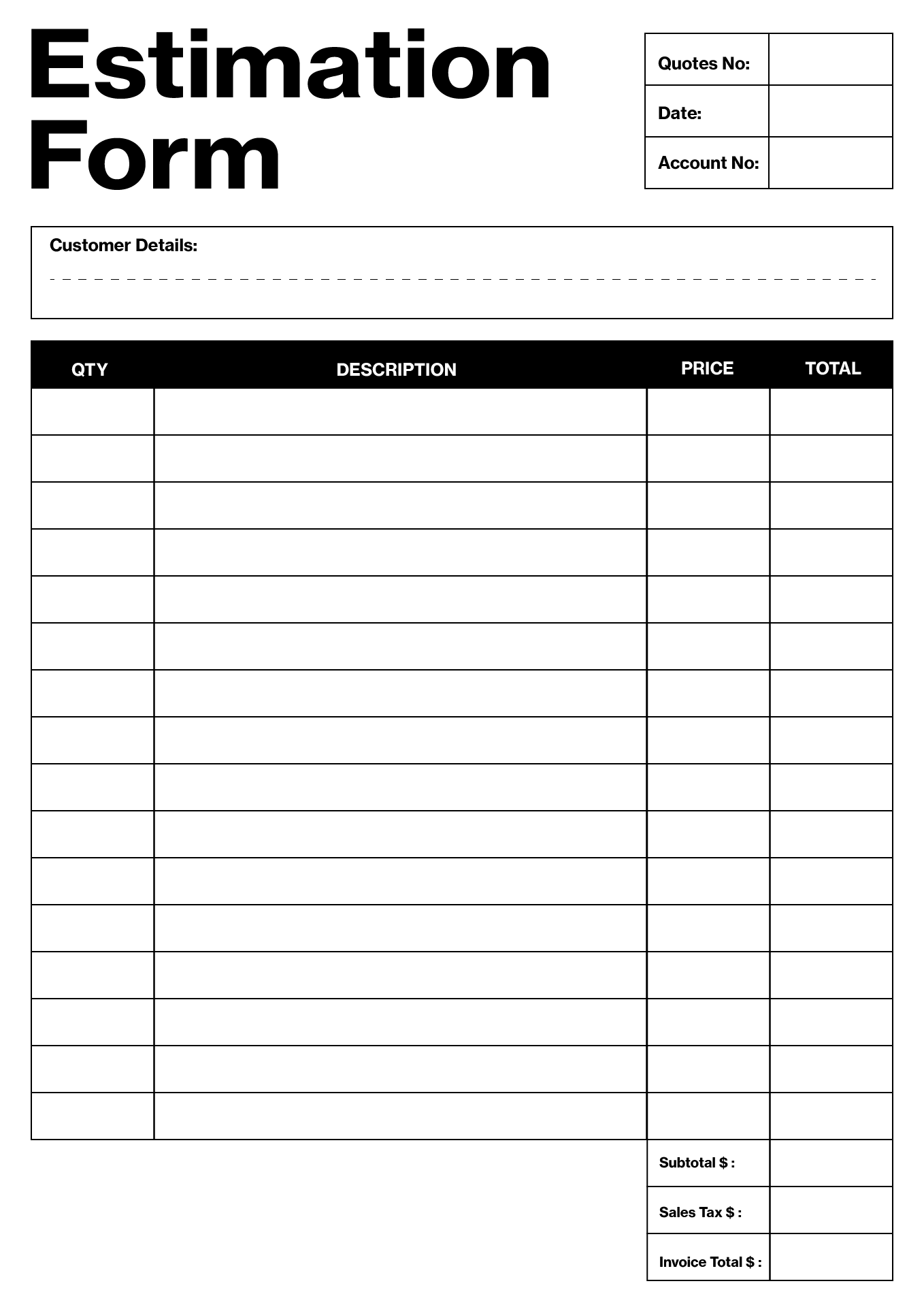 Estimate Templates Blank Downloadable 10 Free PDF Printables Printablee Estimate Templates Blank Downloadable 10 Free PDF Printables Printablee