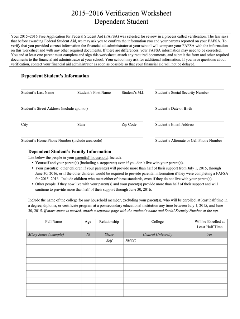 Fafsa Worksheet Fill Out Sign Online DocHub