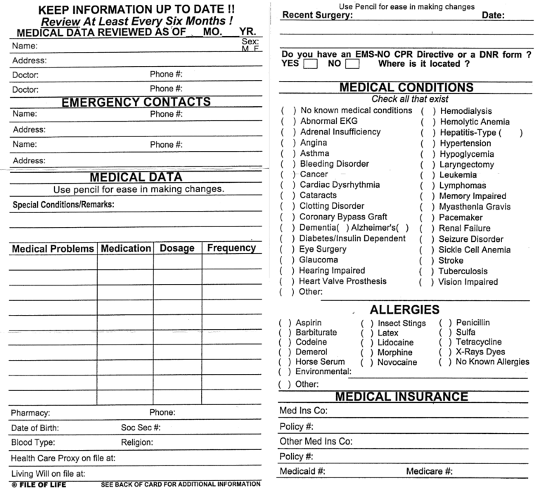 File Of Life Jackson Township Stark County Ohio