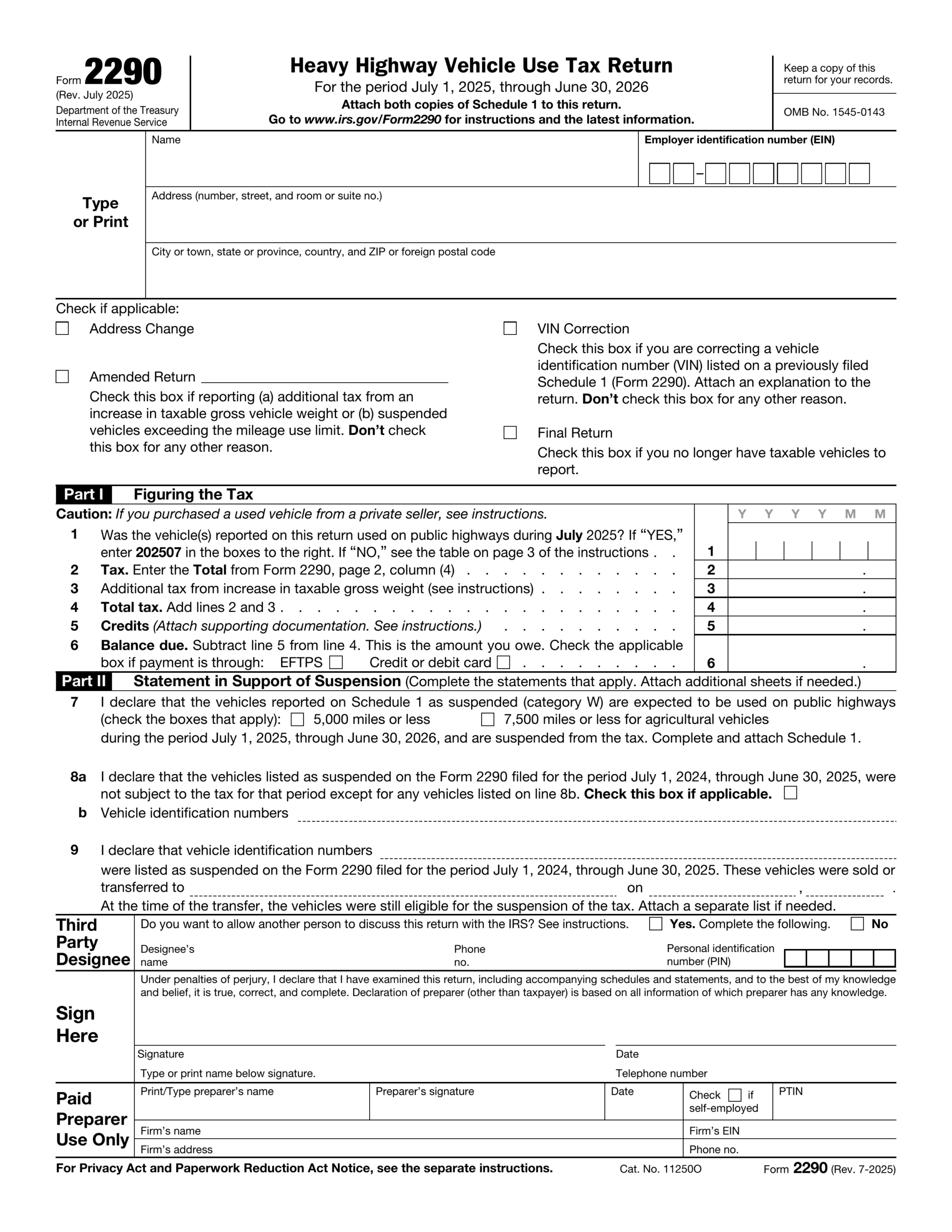 Fillable IRS Form 2290 Heavy Vehicle Use Tax Fill Edit Download