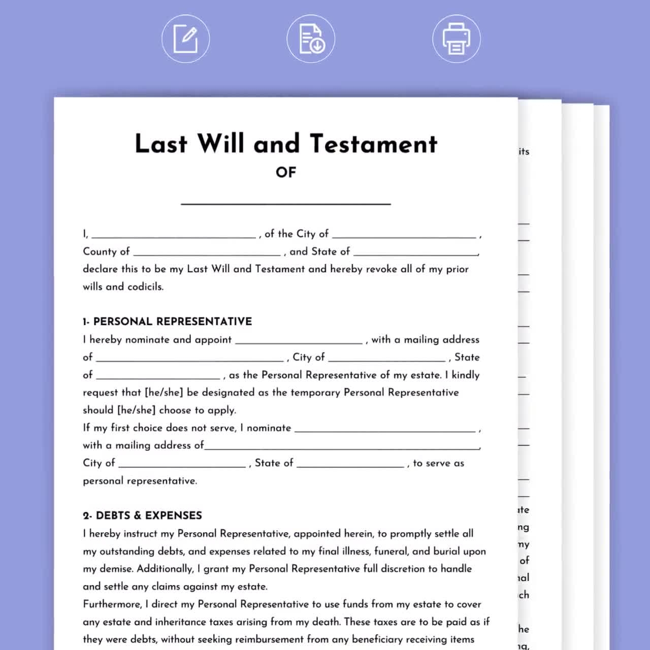 Fillable Last Will And Testament Template US Letter A4 2026 Etsy Israel
