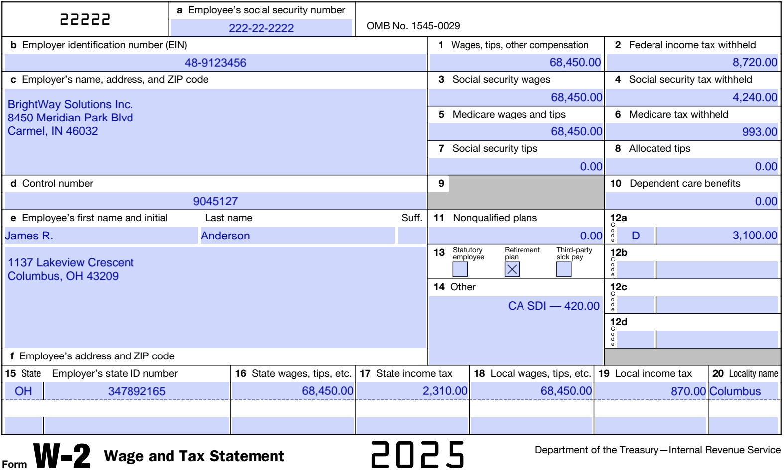 Fillable W 2 Form 2025 2026 Fill Edit And Download PDF Guru