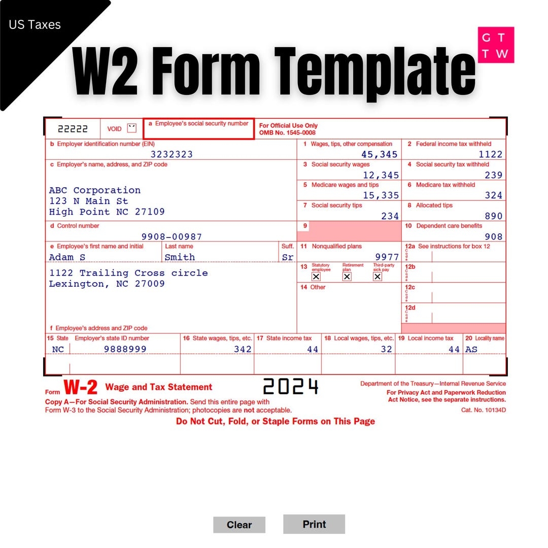 Fillable W2 Form 2024 Printable IRS Template digital Download Etsy Fillable W2 Form 2024 Printable IRS Template digital Download Etsy