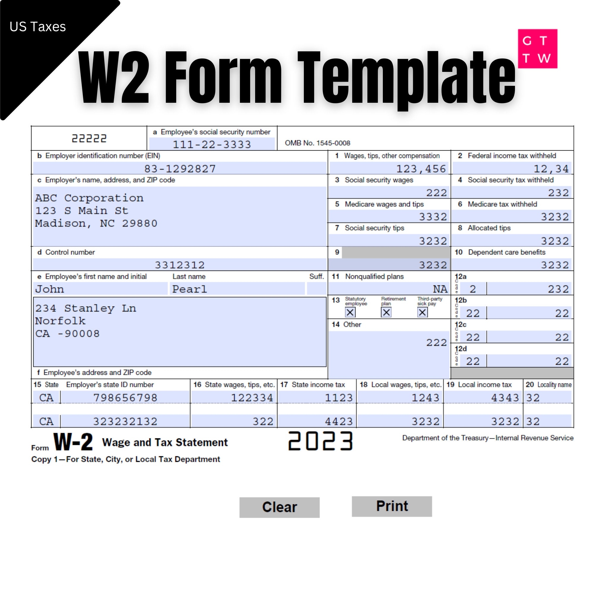 Fillable W2 Form IRS 2024 2023 digital Download Etsy Israel